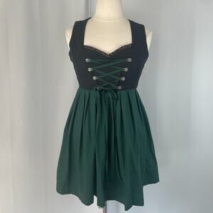 Short Dirndl Dress Size 46 Green Black Oktoberfest Bavarian Cottage Goth Fairy